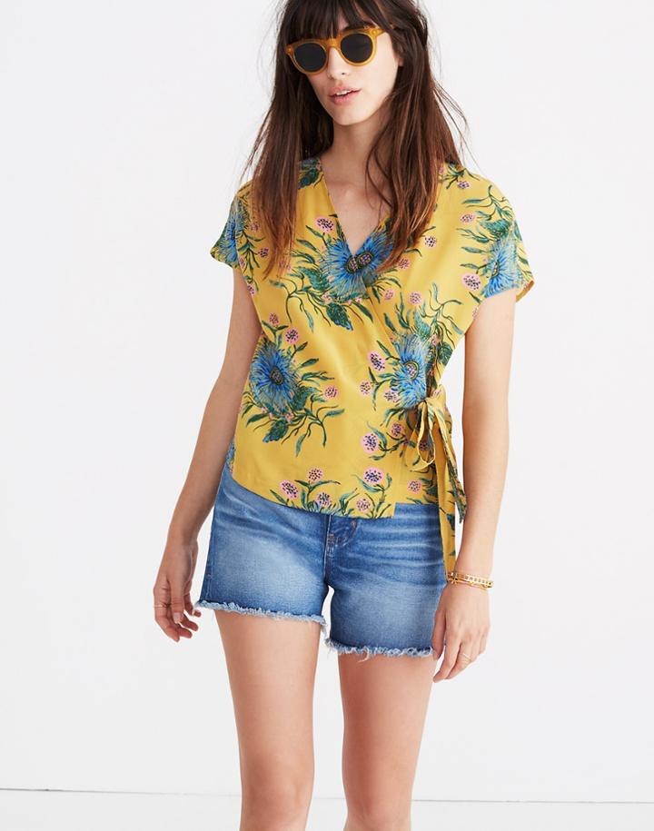 Madewell Silk Kimono Wrap Top In Painted Blooms