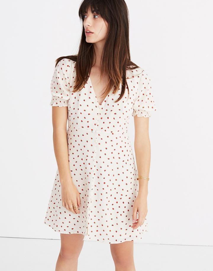 Madewell Silk Clover Button-front Dress In Fresh Strawberries