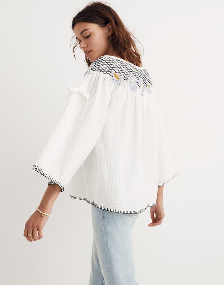 Madewell Innika Choo Daisy Embroidered Smocked Top