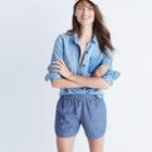 Madewell Cotton-linen Pull-on Shorts In Chambray Stripe