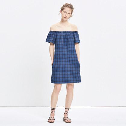 Madewell Plaid Off-the-shoulder Dress