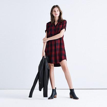 Madewell Courier Shirtdress In Burgundy Buffalo Check