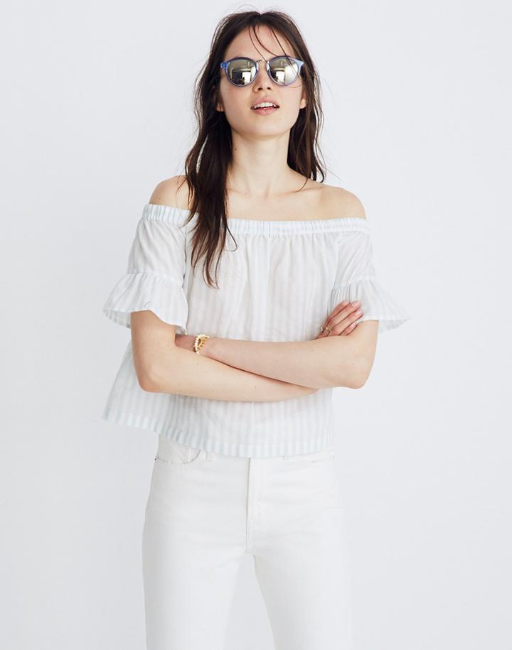 Madewell Striped Off-the-shoulder Ruffle-sleeve Top