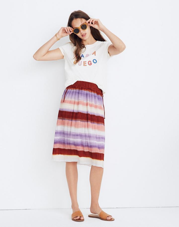 Madewell Texture & Thread Micropleat Midi Skirt In Ombrerainbow