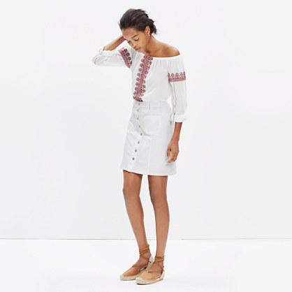 Madewell Denim Button-front Skirt In Pure White