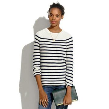 Madewell Elbow-patch Stadium Sweater In Stripe