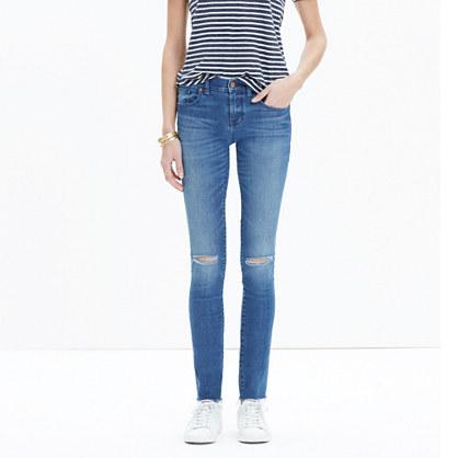 Madewell Skinny Skinny Jeans In Sunnyside Wash: Knee-rip Edition