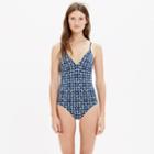 Madewell Tie-back One-piece Swimsuit In Iris Stamp