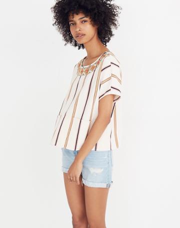 Madewell Embroidered Boxy Top In Rocco Stripe