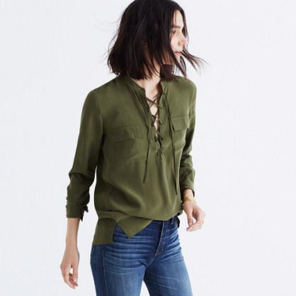 Madewell Silk Lace-up Shirt