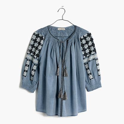 Madewell Ulla Johnson&trade; Embroidered Chambray Top