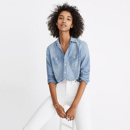Madewell Chambray Classic Ex-boyfriend Shirt In Mazzy Wash