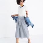 Madewell Palisade Button-front Midi Skirt In Chambray Stripe