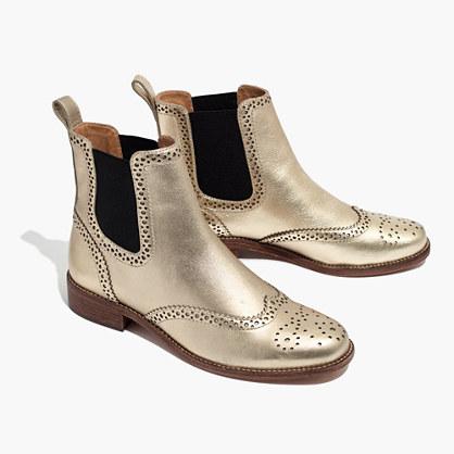Madewell The Ivan Brogue Chelsea Boot In Metallic