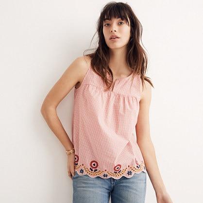 Madewell Embroidered Gingham Tank Top