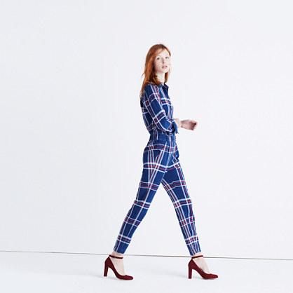 Madewell Indigo Plaid Jumpsuit