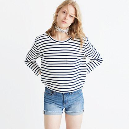 Madewell Long-sleeve Crop Tee In Linden Stripe