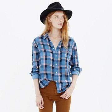 Madewell Flannel Cozy Shirt In Blue Plaid
