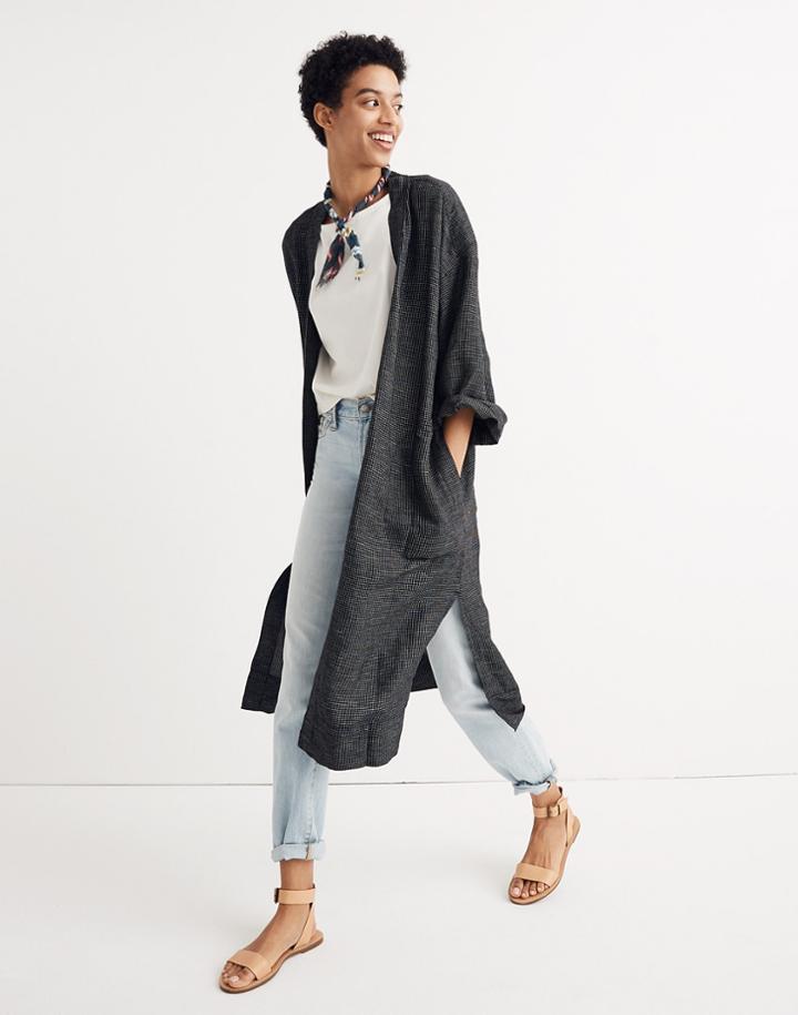 Madewell Long Robe Jacket In Grid Pattern