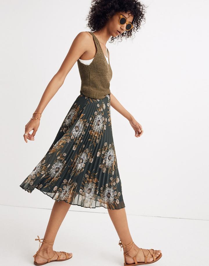 Madewell Pleated Midi Skirt In Painted Blooms