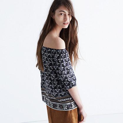 Madewell Silk Gardenhouse Off-the-shoulder Top In Abstract Floral