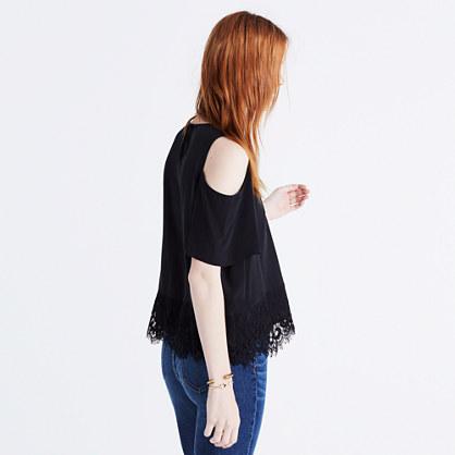 Madewell Lace-edged Silk Cold-shoulder Top