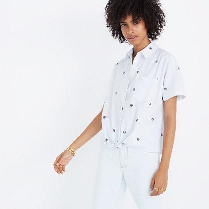Madewell Embroidered Peace Sign Short-sleeve Tie-front Shirt