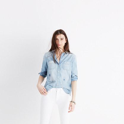 Madewell Chambray Rip And Repair Shirt