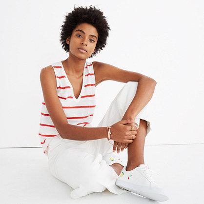 Madewell Whisper Cotton V-neck Pocket Tank In Creston Stripe