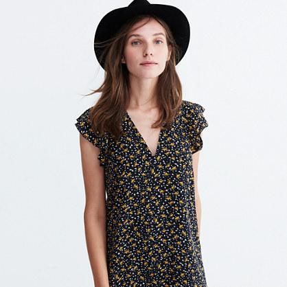 Madewell Silk Ruffle Dress In Falling Leaves