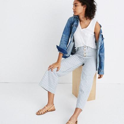 Madewell Emmett Wide-leg Crop Pants In Stripe: Button-front Edition