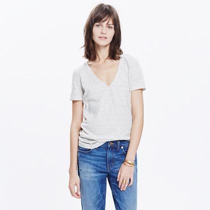 Madewell Whisper Cotton V-neck Pocket Tee In Halden Stripe
