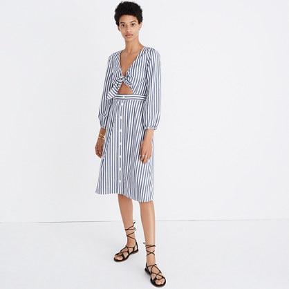 Madewell Shimmer Stripe Cutout Midi Dress
