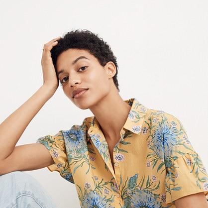 Madewell Ruffle-sleeve Button-down Shirt In Painted Blooms
