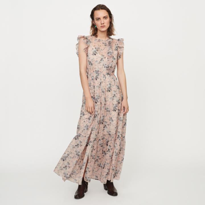 Maje Long Printed-cotton Voile Dress