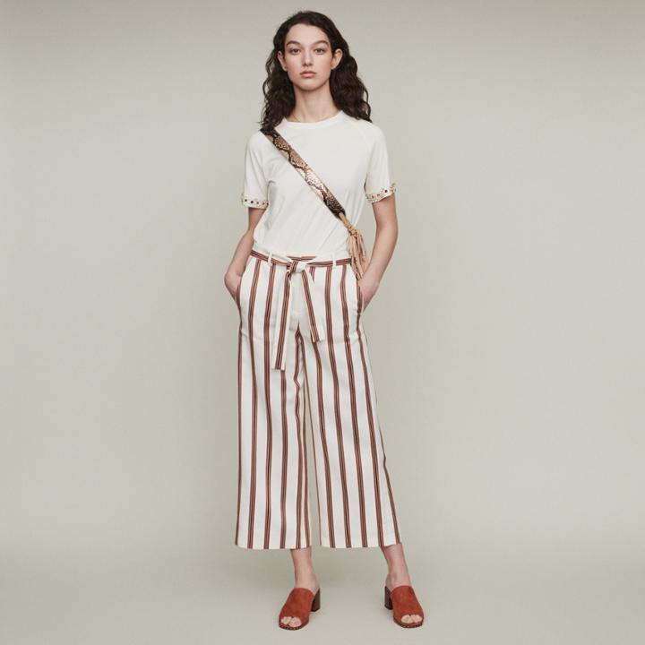 Maje Wide Striped Pants With Belt