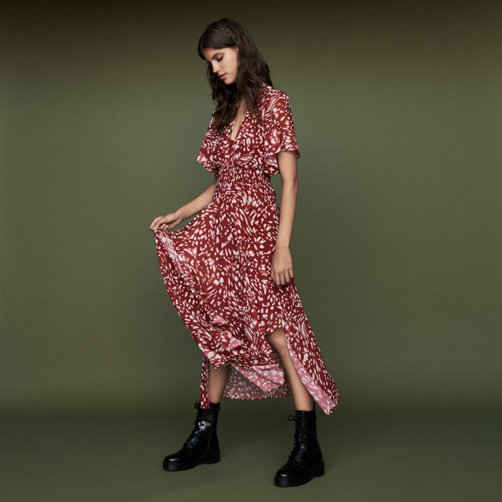 Maje Long Asymmetric Printed Dress