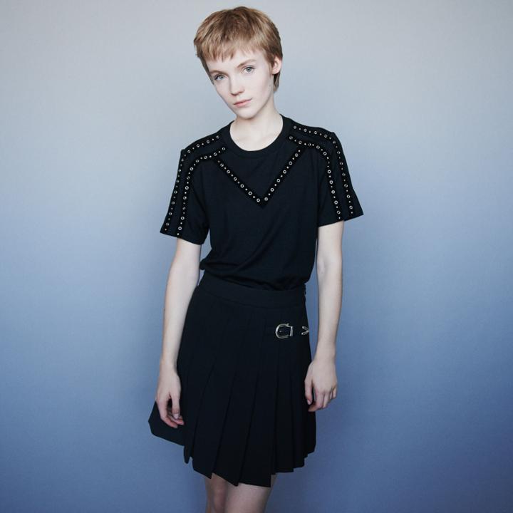 Maje T-shirt With Velvet Stripes And Eyelets