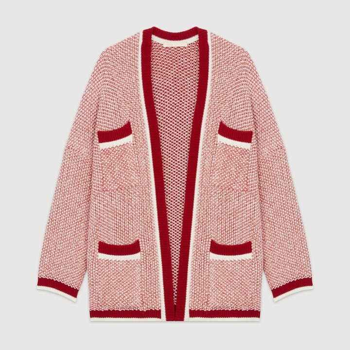 Maje Mid-length Cardigan In Bicolor Wool