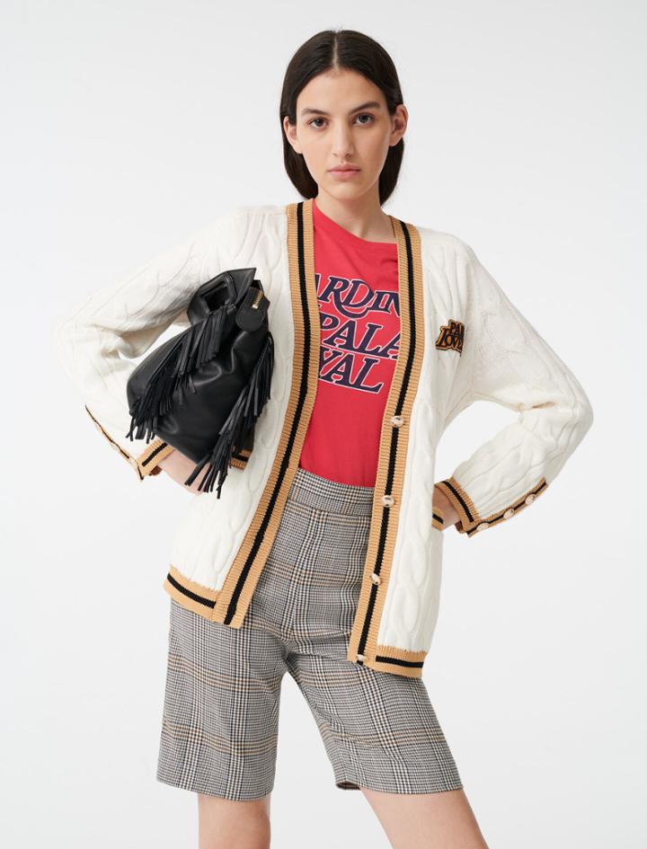 Maje Cable Cardigan With Contrasting Bands