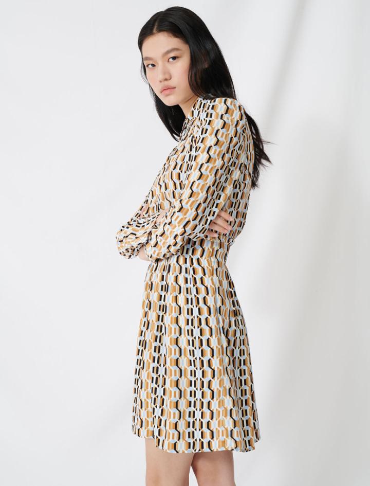 Maje Printed Smocked Crpe Dress
