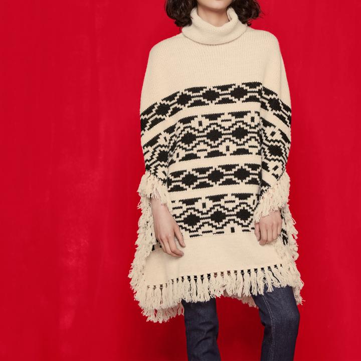 Maje Jacquard-knit Ethnic Poncho