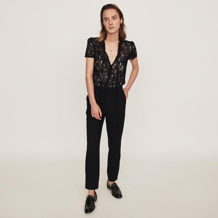 Maje Guipure Lace And Crepe Jumpsuit