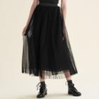 Maje Long Dotted Swiss Tulle Pleated Skirt