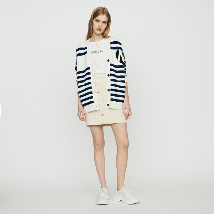 Maje Striped Cardigan Embroidered
