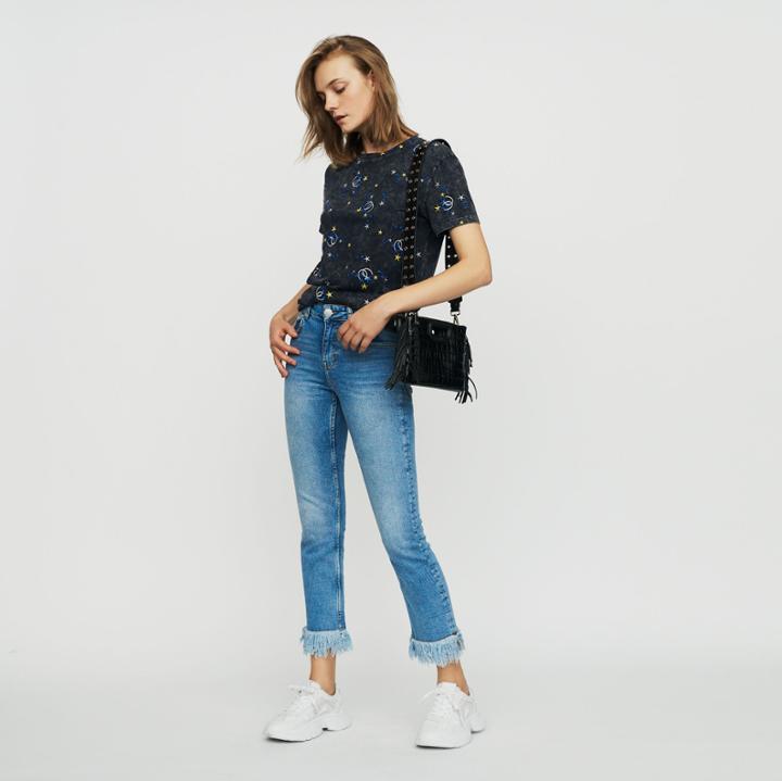 Maje Straight Jean With Fringe