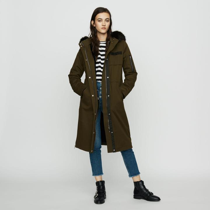 Maje Long Parka With Hood And Faux Fur