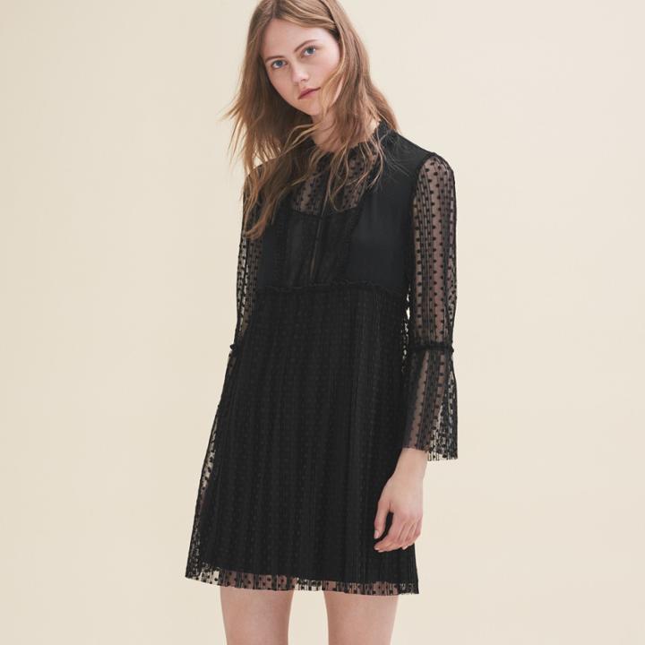 Maje Flowing Dress With Dotted Swiss