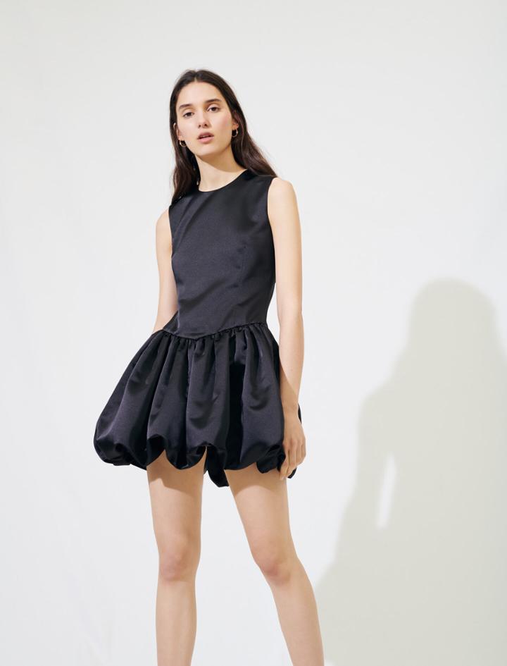 Maje Satin Mini Dress With Balloon Skirt
