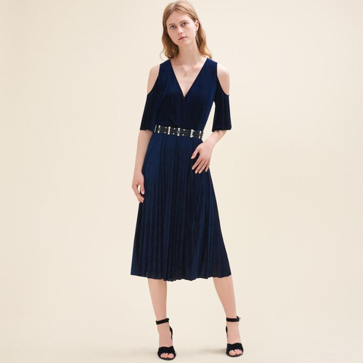 Maje Pleated Off-the-shoulder Dress